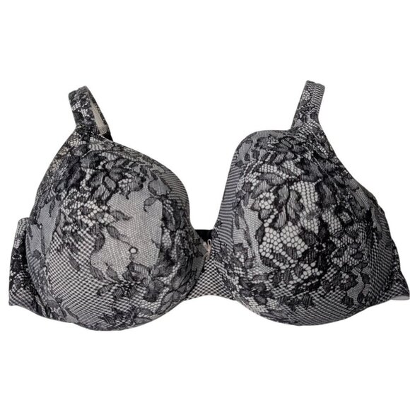 Cacique Lightly Lined Full Coverage Bra Womens 42DDD Black Floral Underwire - Picture 2 of 6